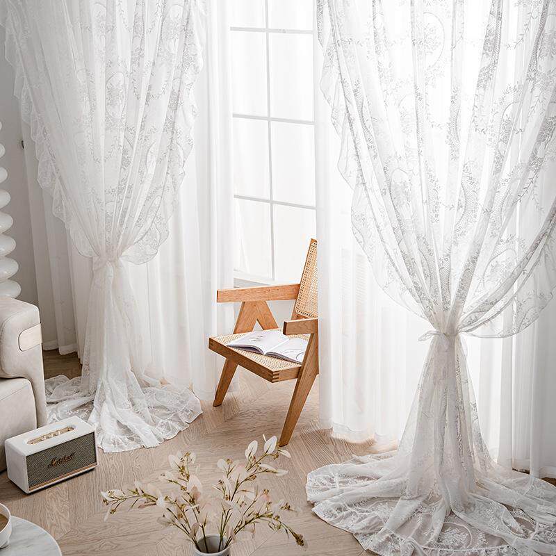 法式复古白色蕾丝公主风少女纱帘卧室透光不透人沙客厅阳台窗纱帘
