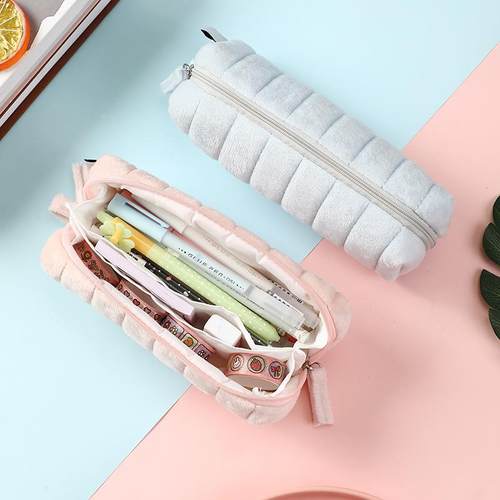 清新ins风毛绒笔袋可爱奶呼呼云朵面包文具袋大容量小学生铅笔盒定制