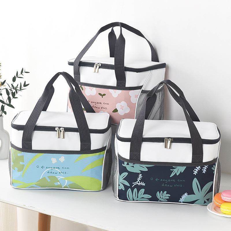 简约田园饭盒袋防水防油皮膜保温便当包铝膜加厚上班野餐手提饭包