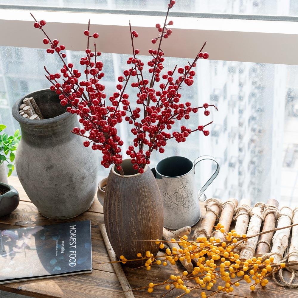 厂家红果发财果相思红豆冬青果婚跨境假花仿真花装饰MW09924定制