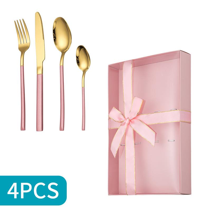现货不锈钢西餐具骑士刀叉勺四件套蝴蝶结礼盒套装4定制