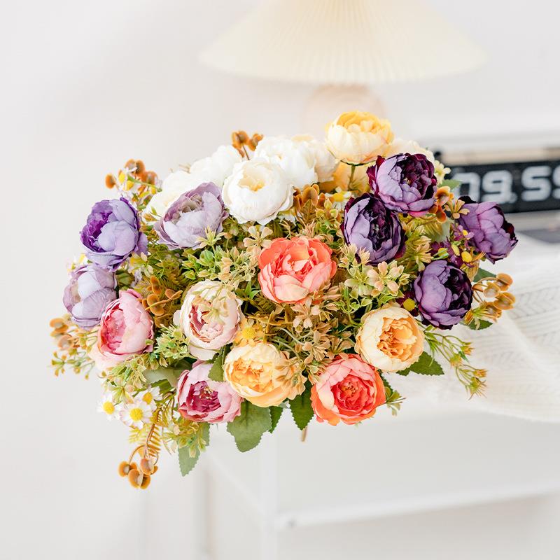 芍药菊花仿真花花束摆件插花绢花客厅室内花假花摆设塑料花仿生花