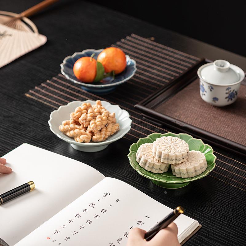 中式陶瓷莲花茶点盘水果盘点心盘糕点摆盘喜饼干果碟供盘贡品托盘