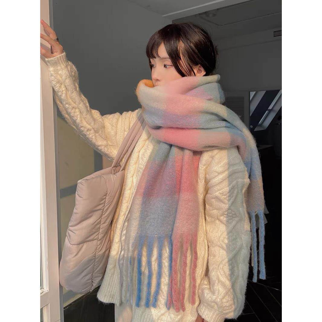 韩版格子新款围巾彩色撞色条纹保暖围巾加厚保暖圈圈纱虹披肩围脖