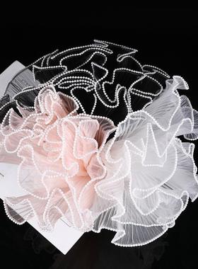 白色浪花褶皱波浪纱鲜花包装纱网纸花束包装材料韩式花艺diy定制