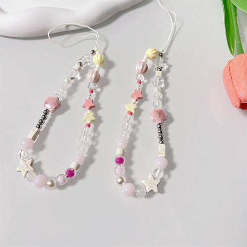 ins日韩粉色花朵五角星链条手机壳ccd相机链手绳短款挂绳吊坠饰品