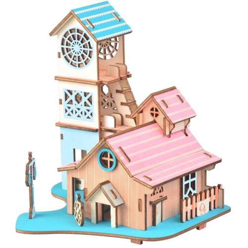 江岸小堤激光切割木质制3D立体仿真拼图房子模型儿童益智拼装玩具