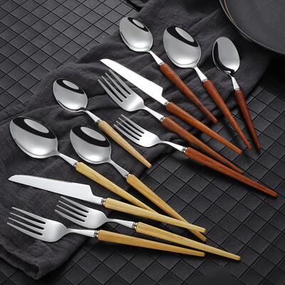 木柄不锈钢餐具套装葡萄牙牛排刀叉西餐刀叉甜品勺甜品叉子定制
