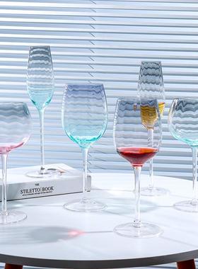 英国彩虹渐变色杯红酒杯香槟杯家用套装粉色蓝色葡萄酒高脚杯定制