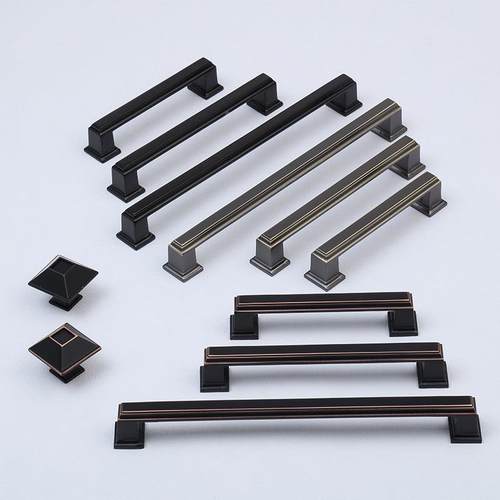 锌合金长条黑拉手现代简约橱柜衣柜门大拉手实心加厚抽屉家具把手