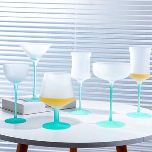 高脚杯法式 复古渐变糖果色冰激凌杯中古玻璃杯彩色甜品杯红酒杯子