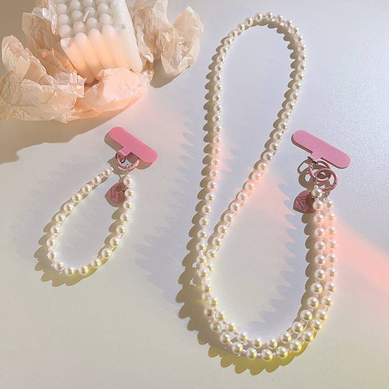 仙女风ins爱心挂牌斜跨链手环腕带通用手机挂绳diy手工串珠链