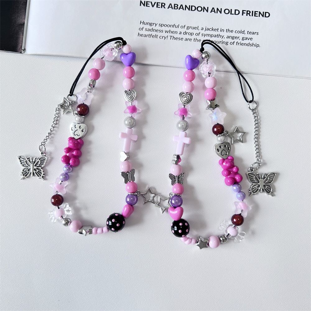 星星蝴蝶吊坠手绘珠子ccd挂绳diy串珠甜酷风黑粉配色手机壳手绳