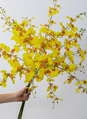 3叉仿真花跳舞兰黄色假花跨境蝴蝶兰花束 婚庆家居装饰摆件跳舞兰