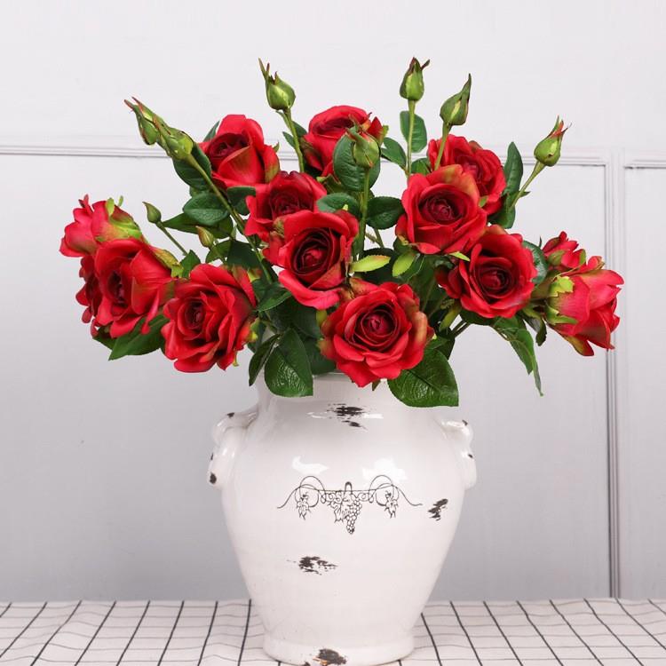 3头多边手感玫瑰 婚庆仿真花情人节礼物保湿玫瑰绢花定制