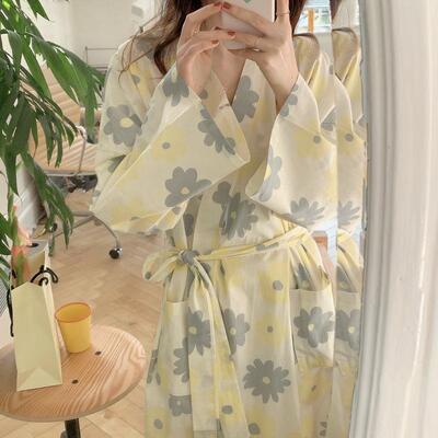 韩版全棉长款浴袍春秋款2027年新款睡裙睡袍家居服开衫睡衣女ins