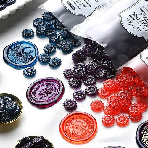 新品透色火漆蜡粒 向日葵太阳花半透明火漆印章全套封口腊粒 定制