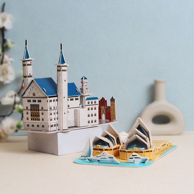 纸质3d立体拼图幼儿园教育学校手工diy房子儿童女孩益智玩具