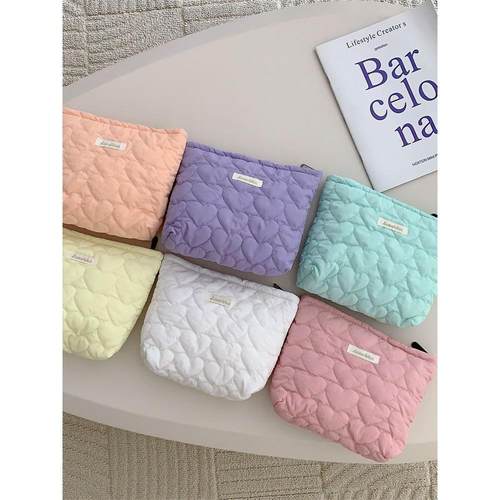 37291 ins日韩绗缝爱心手拿包内胆包新款大容量化妆包口红收纳袋