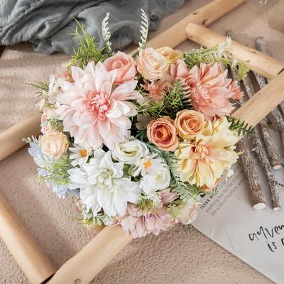 厂家大丽花束仿真花家居装饰婚庆手捧花玫瑰花墙假花INSMW66793定