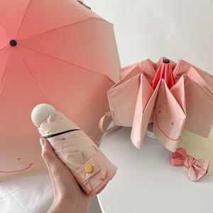 渐变腮红温柔风遮阳伞木柄三折自动晴雨伞五折遮阳防晒太阳伞
