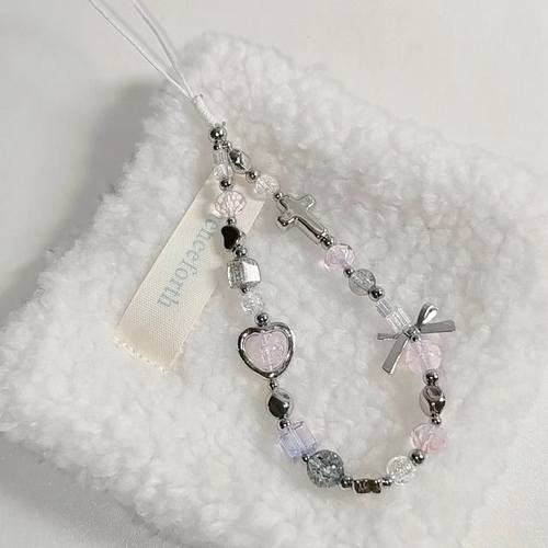 原创冷淡风Y2K串珠手机链ccd挂绳少女高颜值相机防丢绳钥匙扣挂件