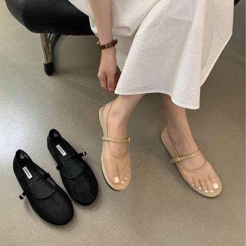 平底一字带浅口单鞋女2027新款夏季软底百搭黑色网纱透气玛丽珍鞋