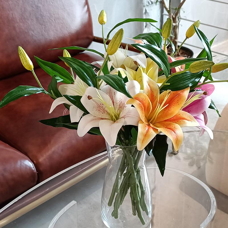 单支手感百合仿真花婚庆家居装饰摄影道具摆件景观植物假花百合花