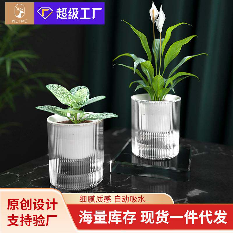 萝人动吸水储水免可自花盆水懒透培料塑绿箩盆绿专用明栽小