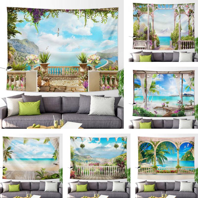 海滩海景挂毯画 背景墙壁毯挂画 数码印花挂毯布定制