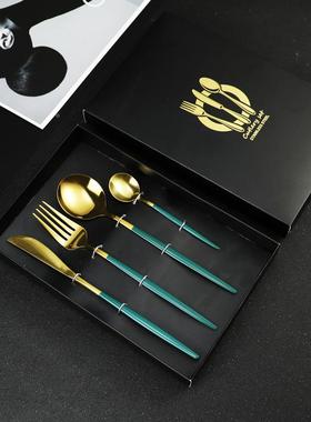 不锈钢刀叉勺筷套装 葡萄牙网红西餐具四件套黑色礼盒套装定制