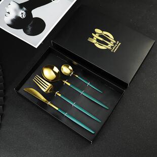 不锈钢刀叉勺筷套装 葡萄牙网红西餐具四件套黑色礼盒套装定制