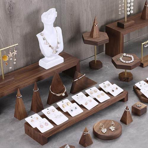 首饰展示架胡桃木戒指手链耳饰耳环展示架珠宝托盘饰品拍摄道具
