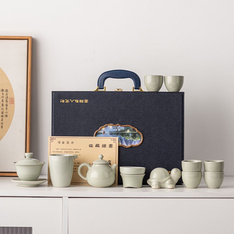 汝窑茶具套装开片可养家用整套功夫茶具盖碗茶壶茶杯高档礼品礼盒