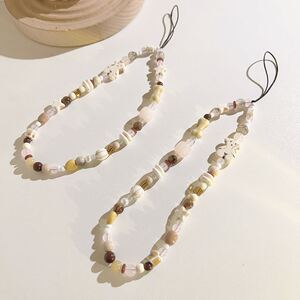 冷淡风棕色系不规则珠珠手机链通用手机壳小众手机挂绳耳机套挂链