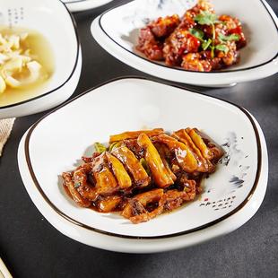 新中餐酒店陶瓷深盘子 湘菜会所异形厚边菜盘 手绘冷热菜盘子定制
