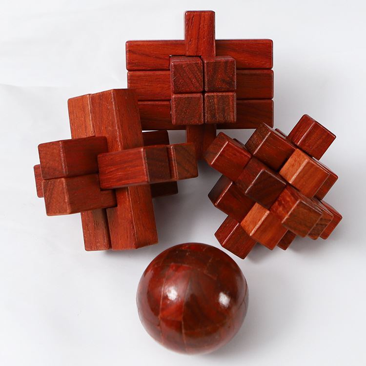 红花梨木鲁班锁孔明锁拆装成人儿童解锁礼品木制玩具激光logo
