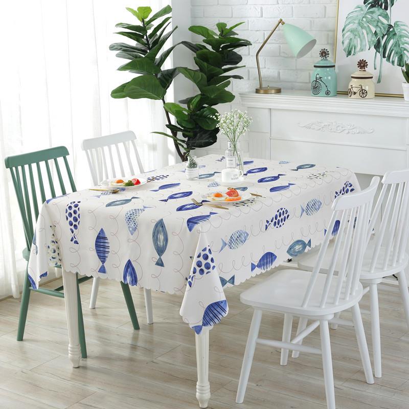 清仓现代简约飞鱼波浪长方形涤纶台布家用防水防油餐桌布定制