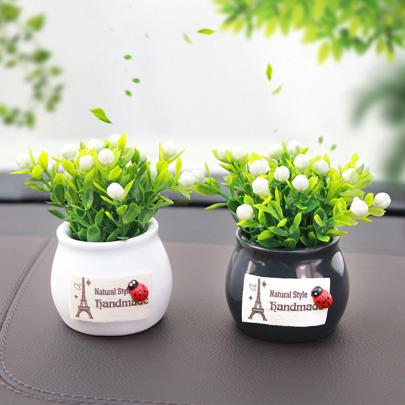 精品汽车摆件 仿真花 创意车载树脂盆栽塑料绿色植物吉祥果车饰
