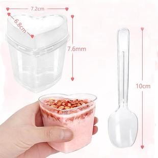 套装 爱心杯150ml慕斯杯带盖带勺蛋糕杯塑料一次性杯子透明定制