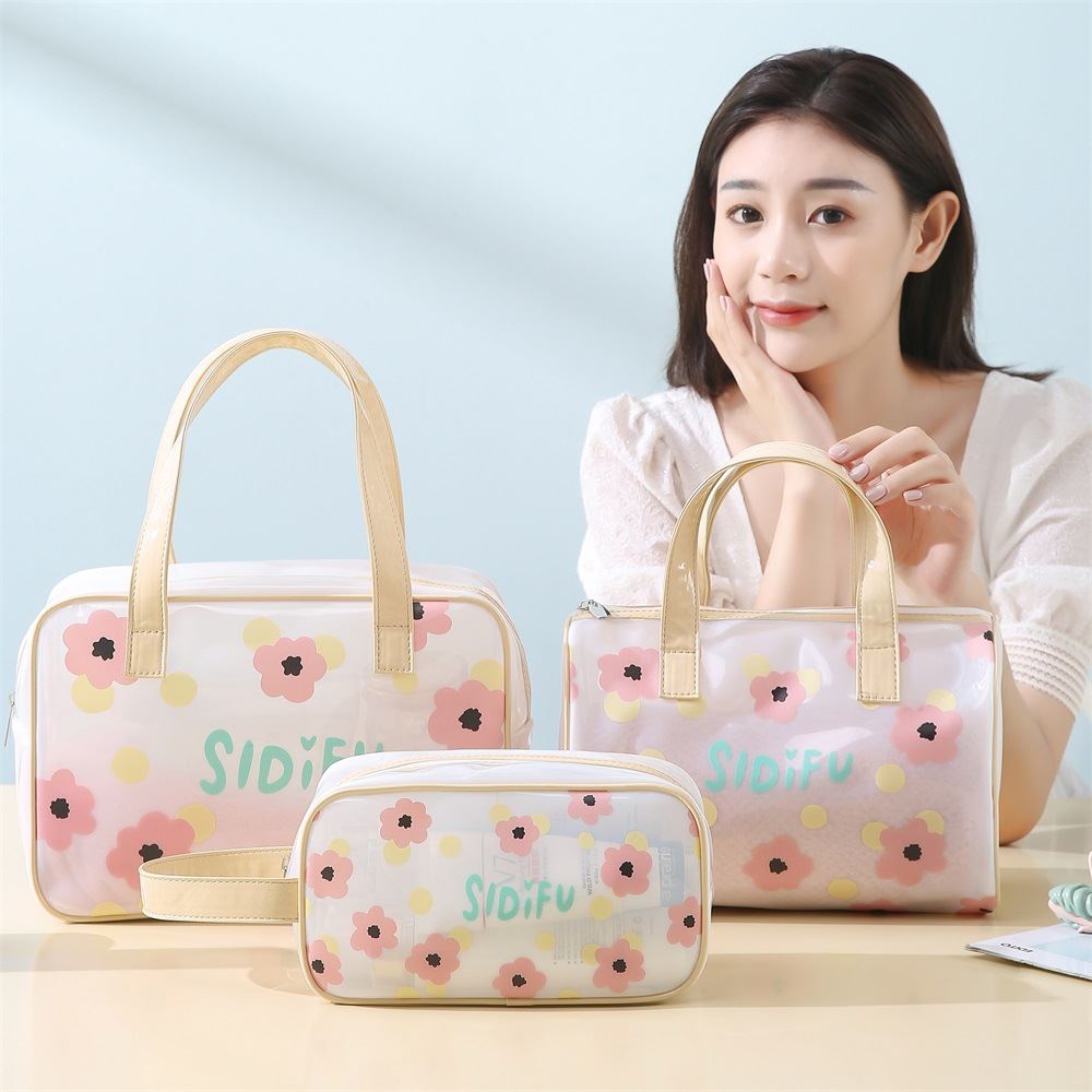 小清新化妆包透明pvc洗漱收纳袋手提单肩旅行包大容量游泳洗浴包