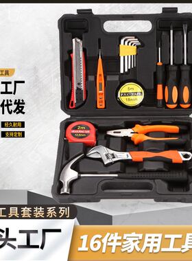 碳钢16件套组合工具套装  带电笔五金工具箱老虎钳内六角SJ201-16