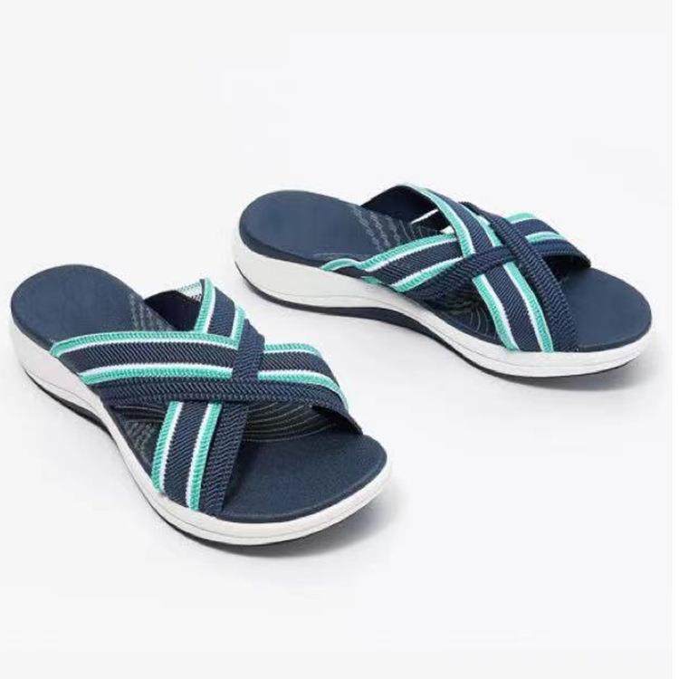 女凉鞋2027夏季新款平底坡跟鱼嘴飞织交叉凉拖女拖鞋定制