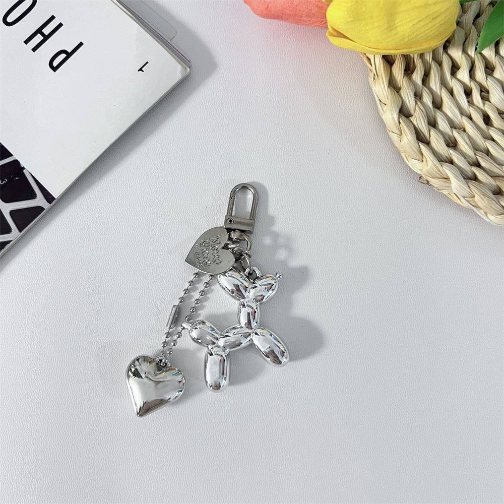 原创|电镀银色系气球狗挂件千禧风网红钥匙扣ins爱心挂件