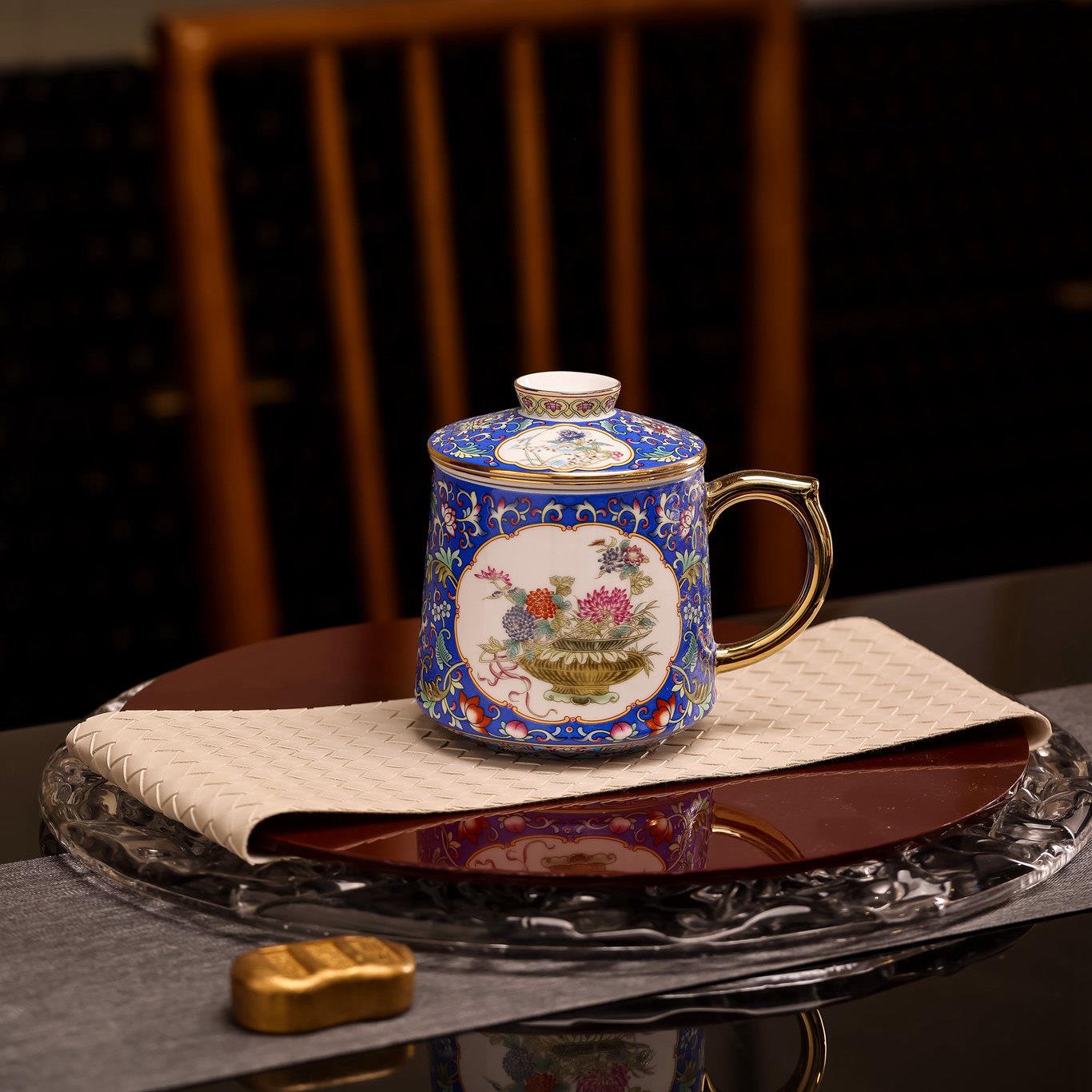 景德镇茶杯茶水分离泡茶杯陶瓷办公室家用大容量个人杯带盖定制