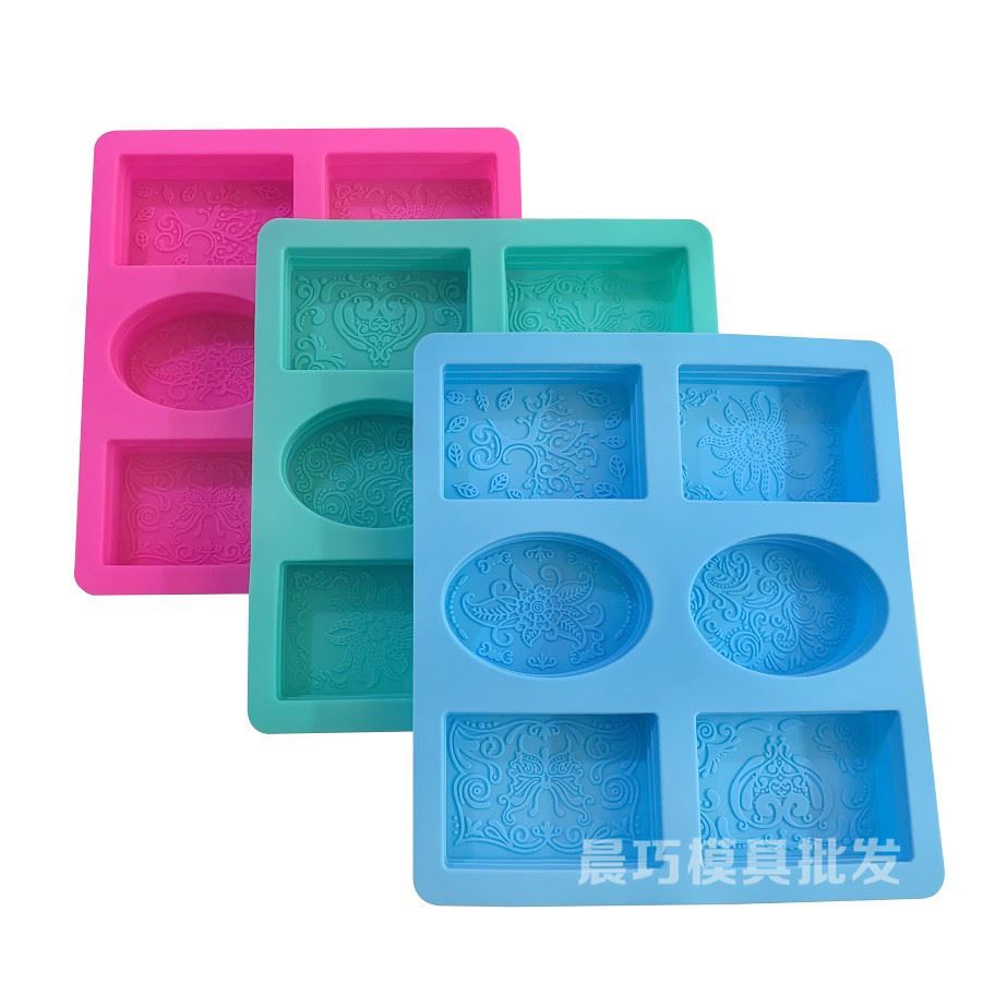 6连长方形椭圆硅胶模具 四方二椭圆手工皂模新花纹树形冷制皂磨具