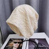 新款 套头帽网红月子帽 褶皱蕾丝堆堆帽子女春系色包头帽薄款