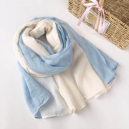 新款麻棉拼接围巾 长款棉质保暖撞色披肩 秋冬保暖文艺日系女围巾