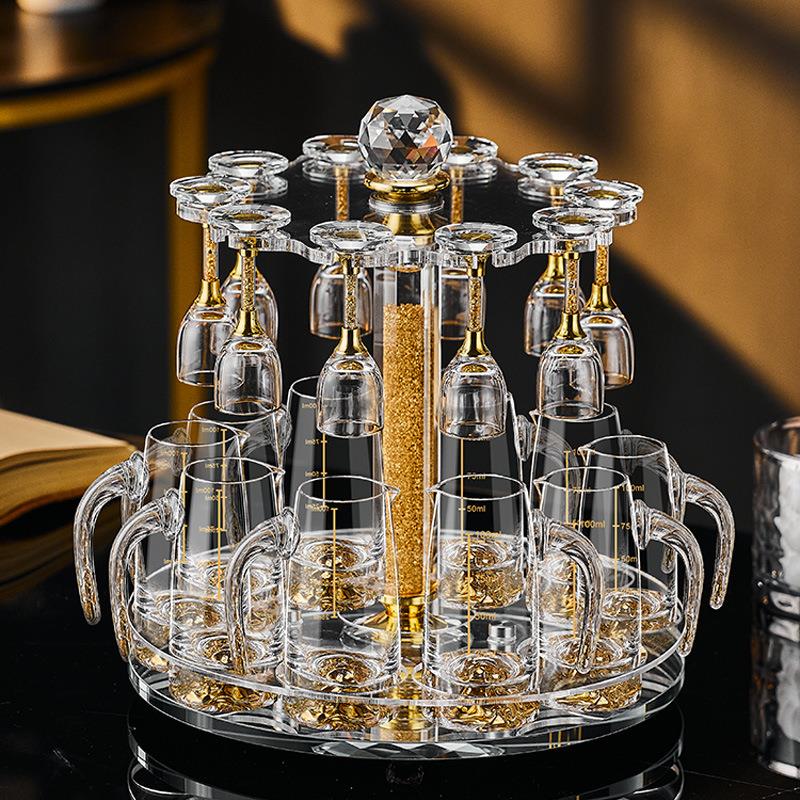 高端轻奢小号烈酒小酒杯一口杯家用金箔白酒杯套装玻璃分酒器定制