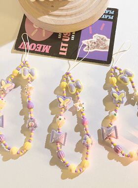 少女ins糖果蝴蝶结珠珠链混搭吊坠饰品ccd相机星星手机挂绳手提链